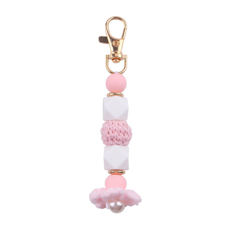 Wholesale Knitted Flower Silicone Beaded Lanyard Keychain